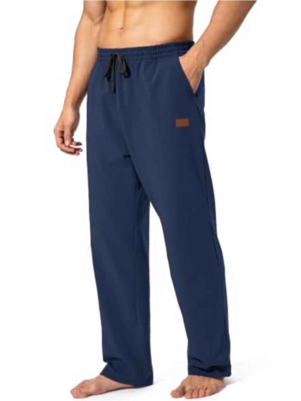 Mens Cotton Jogging Pants Straight Leg Zipper Pockets Casual Gym Lounge